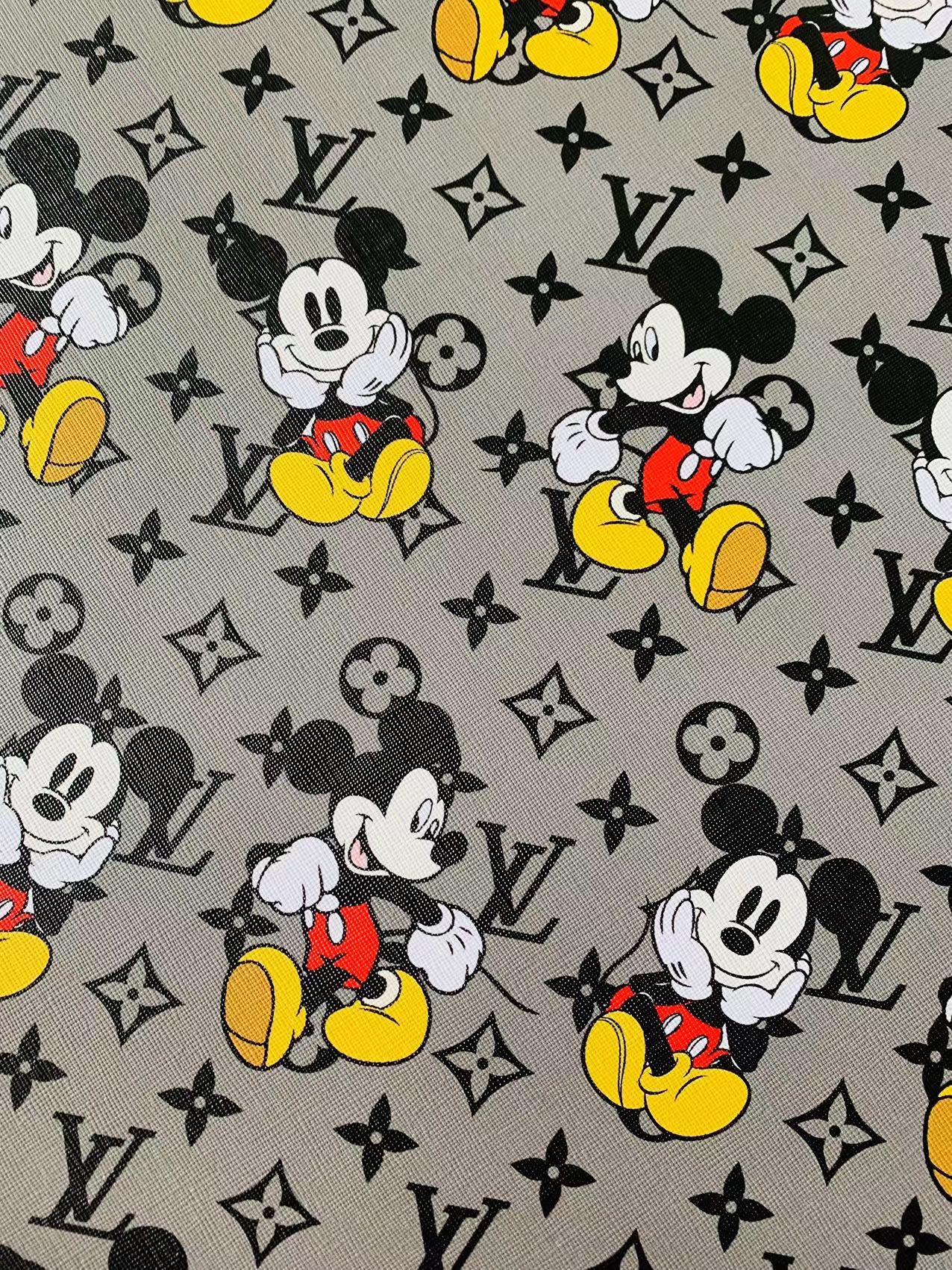 Gray Mickey Mouis With LV Leaher Fabric For Handmade Handicraft Sneakers Upholstery
