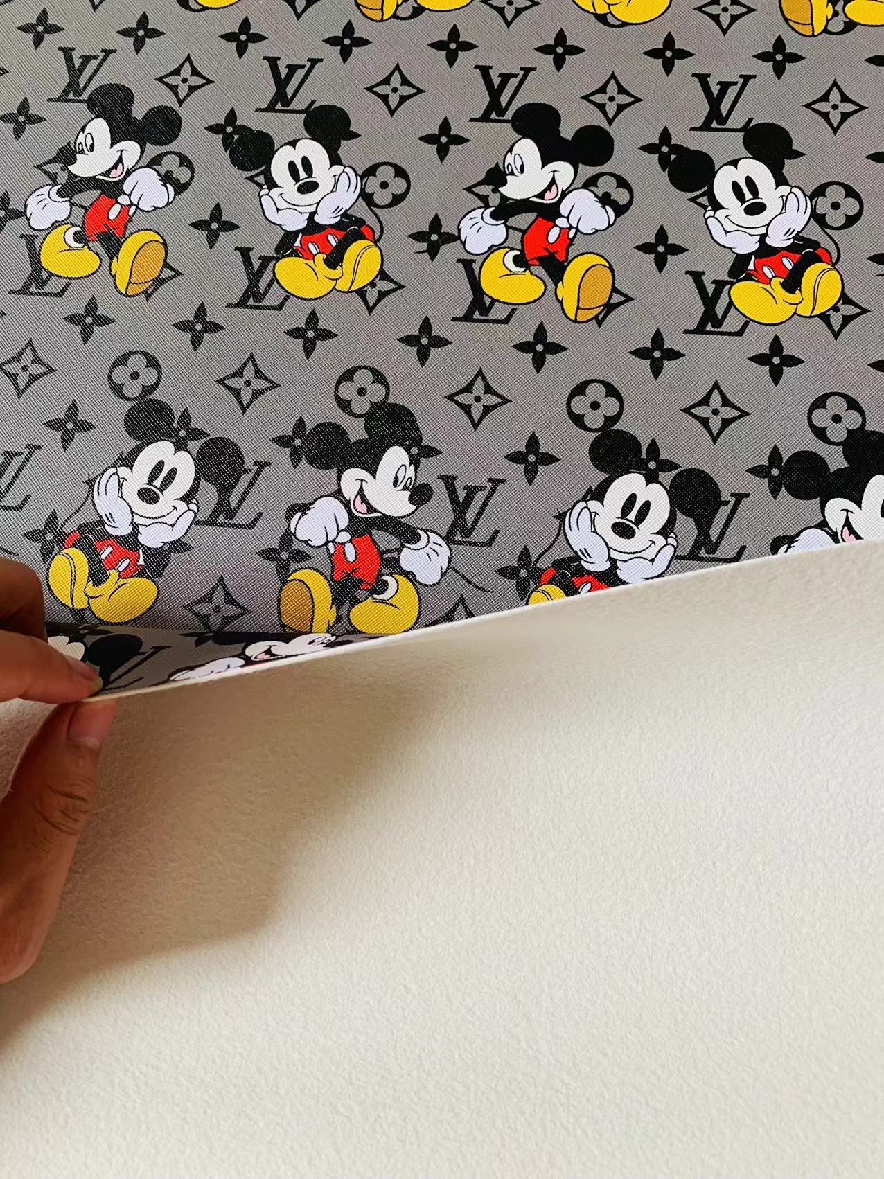 Gray Mickey Mouis With LV Leaher Fabric For Handmade Handicraft Sneakers Upholstery