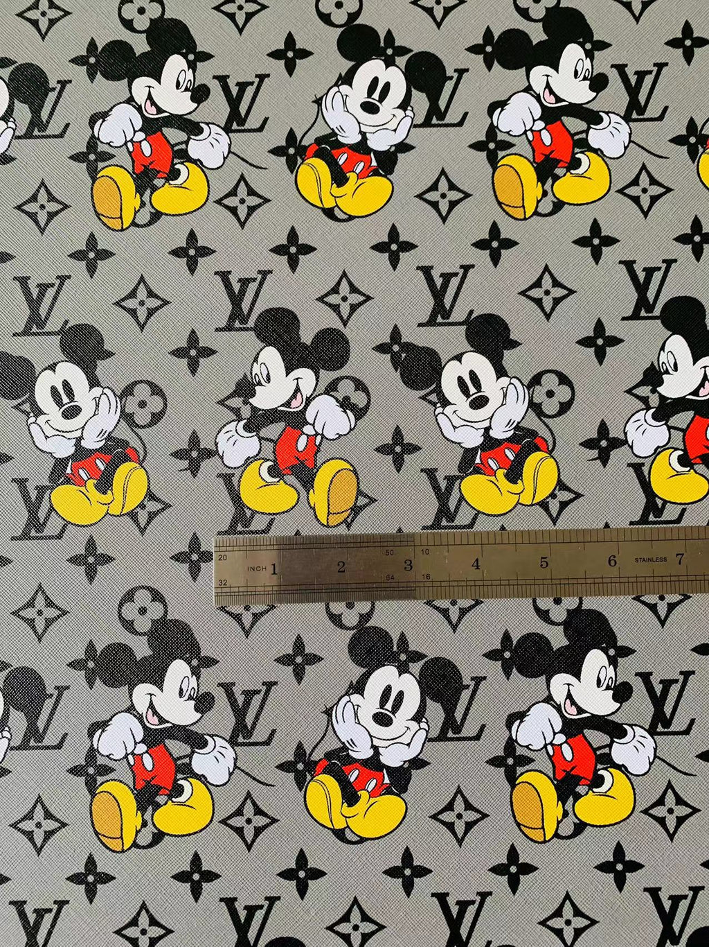 Gray Mickey Mouis With LV Leaher Fabric For Handmade Handicraft Sneakers Upholstery