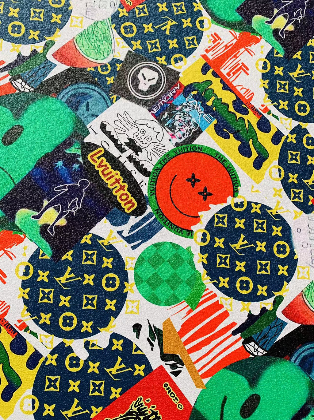 Craft Designer Cartoon LV Vinyl Leather Fabric For Handicraft Sneakers DIY Upholstery