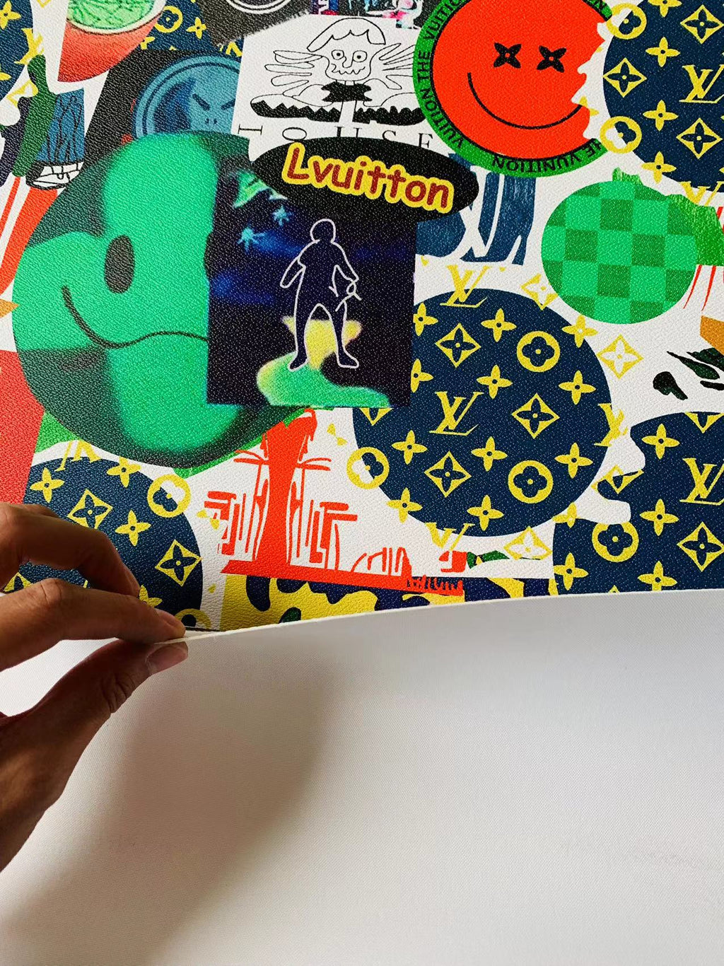 Craft Designer Cartoon LV Vinyl Leather Fabric For Handicraft Sneakers DIY Upholstery