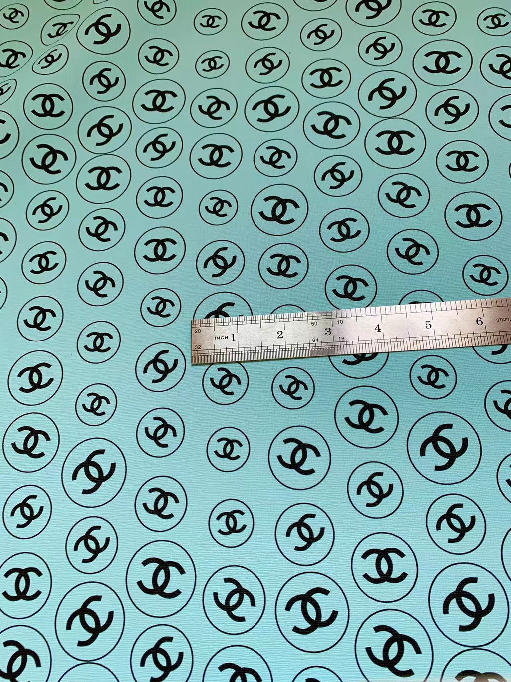 Custom Sky Blue Chanel Design Leather For DIY Sneakers And Upholstery By Yard