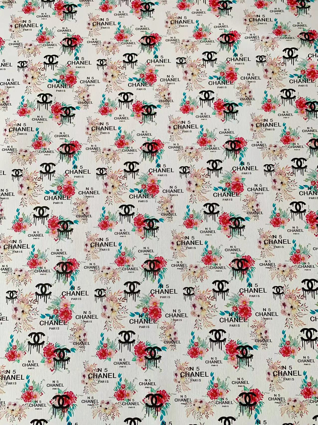 Craft Chanel N5 Paris Deisgn Leather Fabric For Handmade DIY Sneakers Upholstery Car Seats