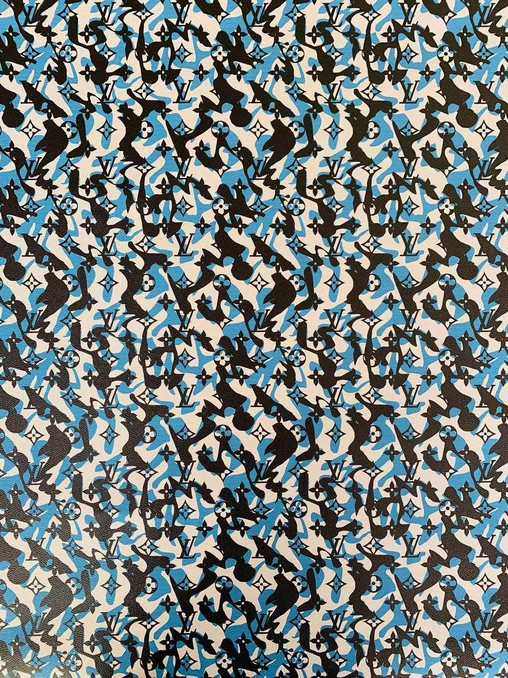 Fashion LV Blue White Black camouflage  Leather Case Fabric,Handmade Bag Fabric, Shoes Leather Fabric By Yard