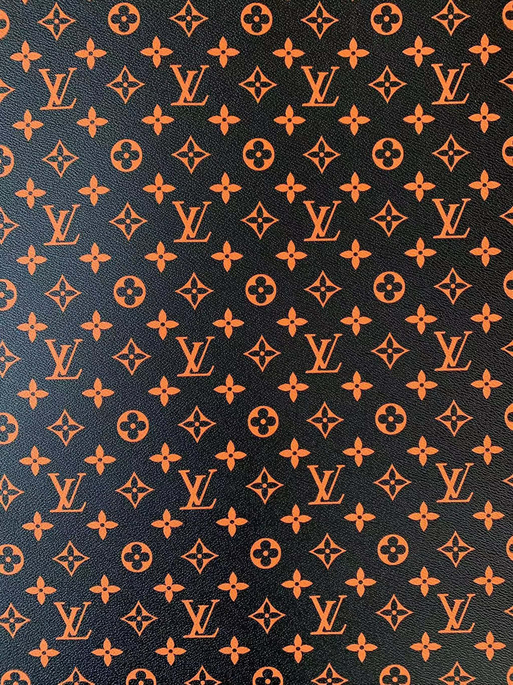 Classic Black With Orange LV vinyl crafting leather fabric For Handmade Shoes ,Bags and DIY Handicrafts By Yard