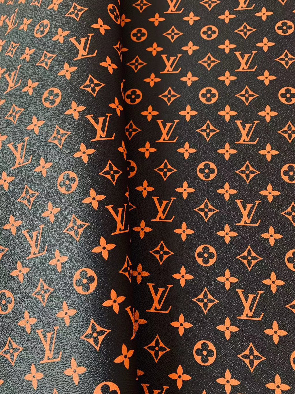 Classic Black With Orange LV vinyl crafting leather fabric For Handmade Shoes ,Bags and DIY Handicrafts By Yard