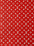Classic Red With White LV Vinyl leather fabric For Handmade Bag ,DIY shoes , Car leather By Yard