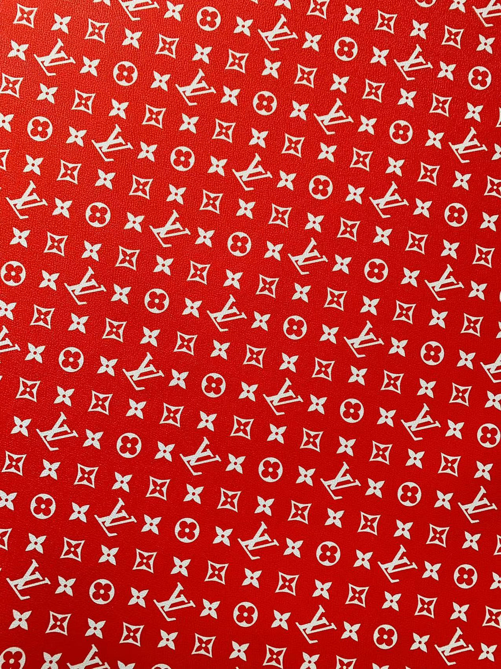Classic Red With White LV Vinyl leather fabric For Handmade Bag ,DIY shoes , Car leather By Yard