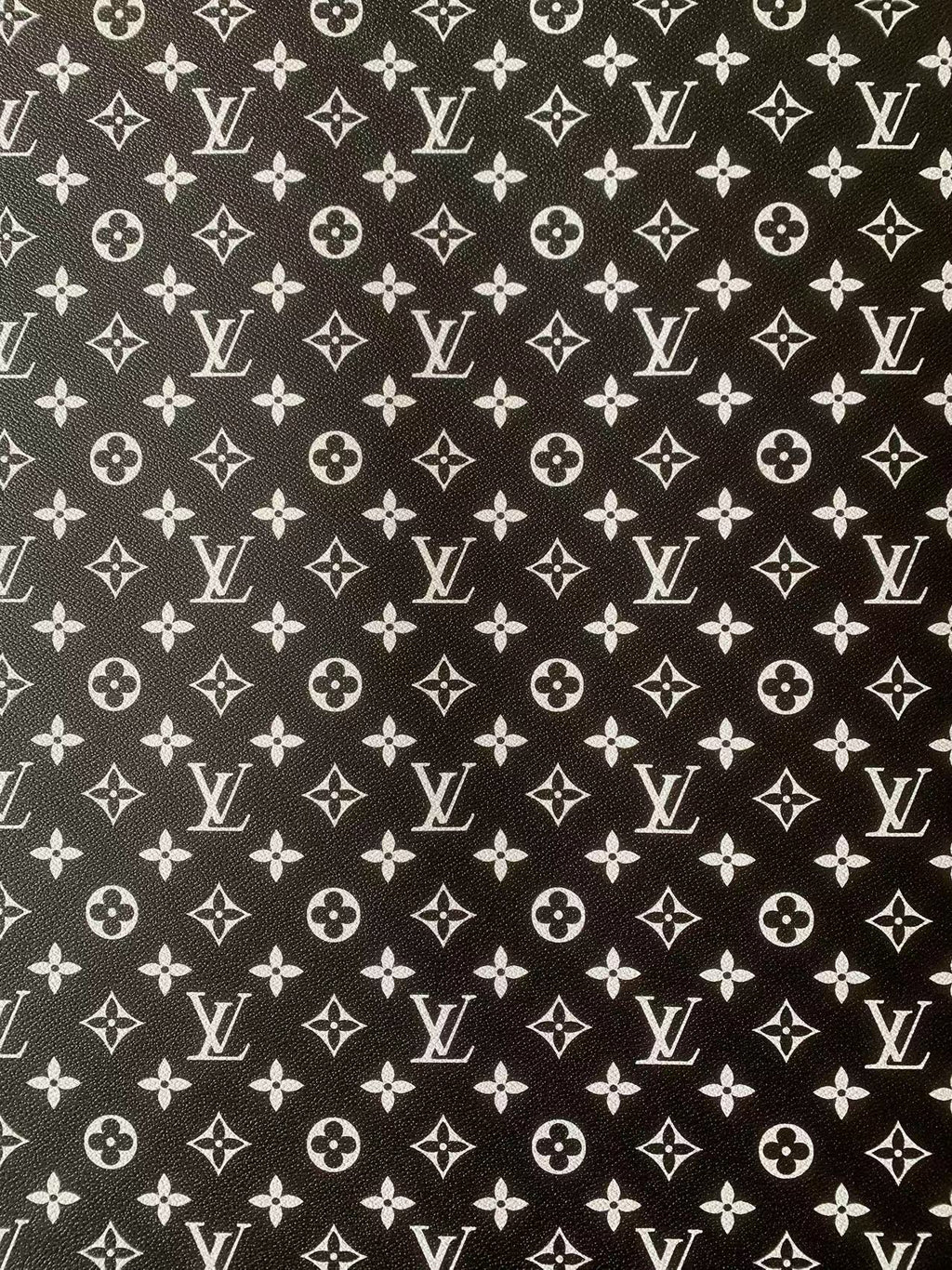 Fashion Black With White LV Vinyl Leather Fabric Material For Handmade Hancirafts Goods By Yards