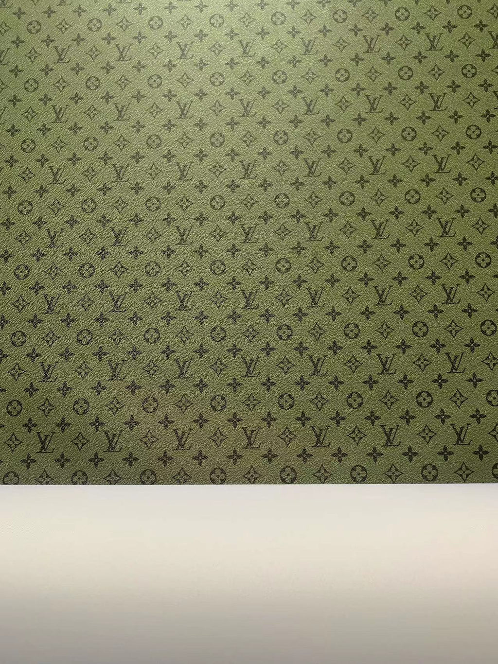 Classic Army Green Vinyl Crafting Leather Fabric For Handmade Sneakers ,Upholstery And Car Interior DIY Handicraft By Yard