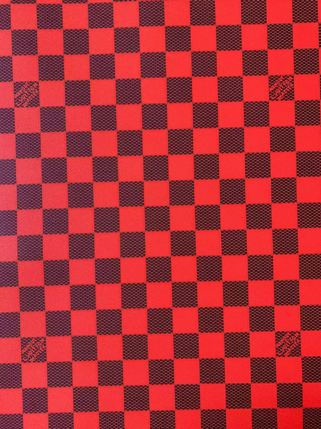 Craft 3.5 CM Red Plaid LV Vinyl Leather Fabric For Handmade Bag ,Sneaker,Upholstery Handicraft