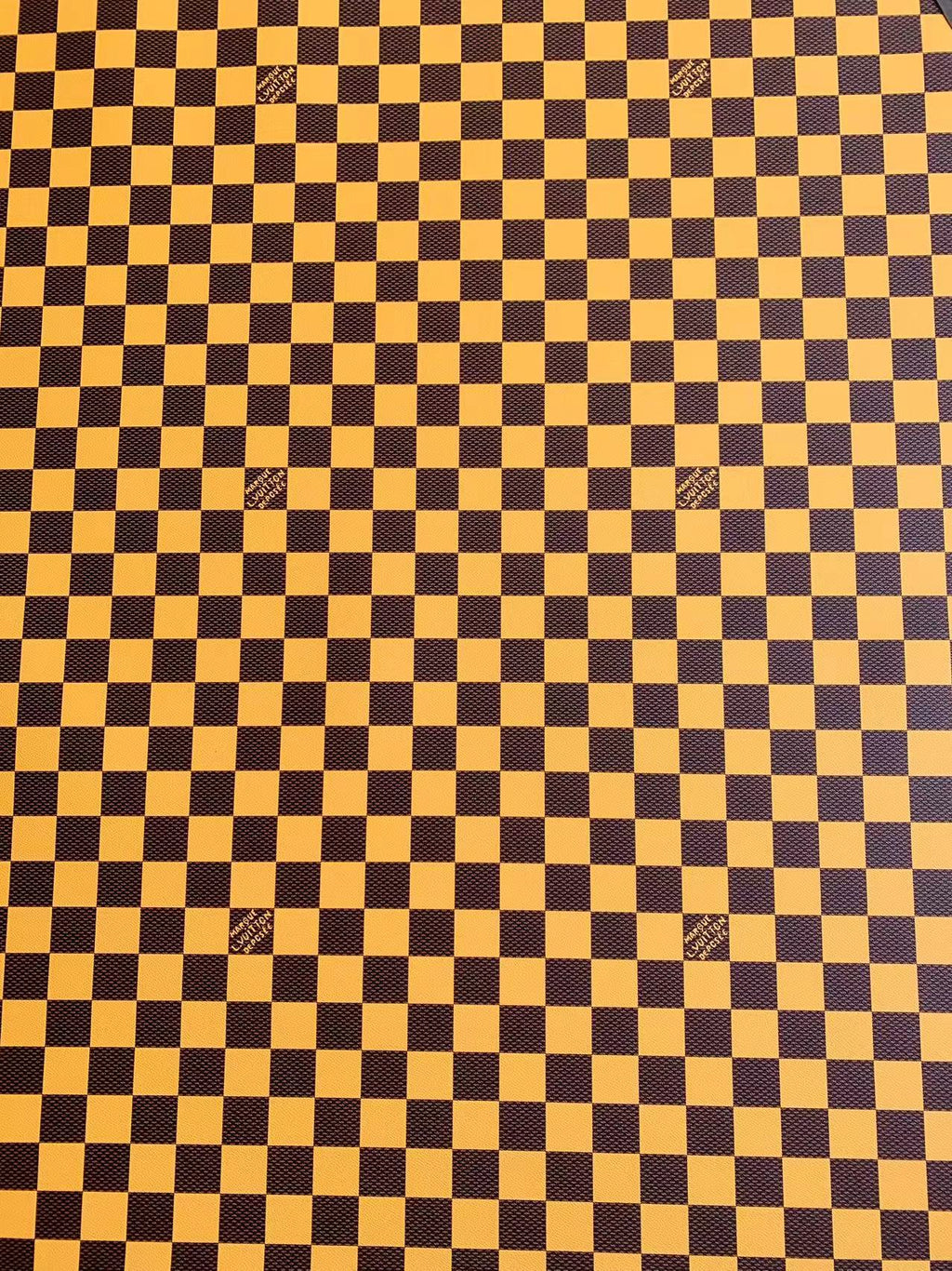 Craft 3.5 CM Yellow Plaid LV Vinyl Leather Fabric For Handmade Bag ,Sneaker,Upholstery Handicraft Goods