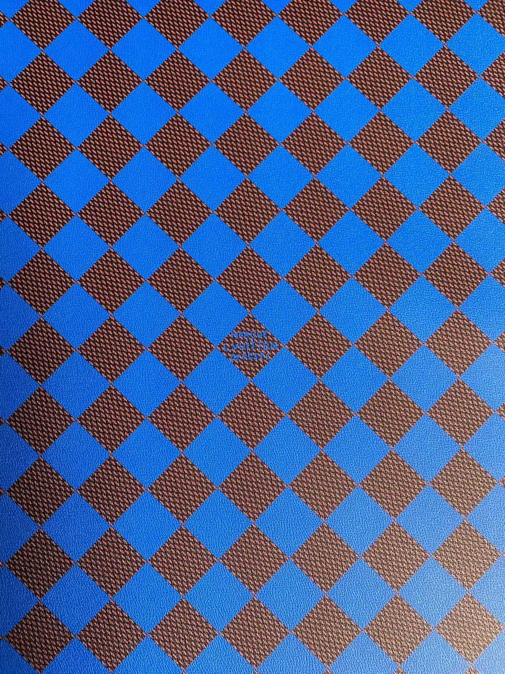Craft 3.5 CM Blue Plaid LV Vinyl Leather Fabric For Handmade Bag ,Sneaker,Upholstery Handicraft