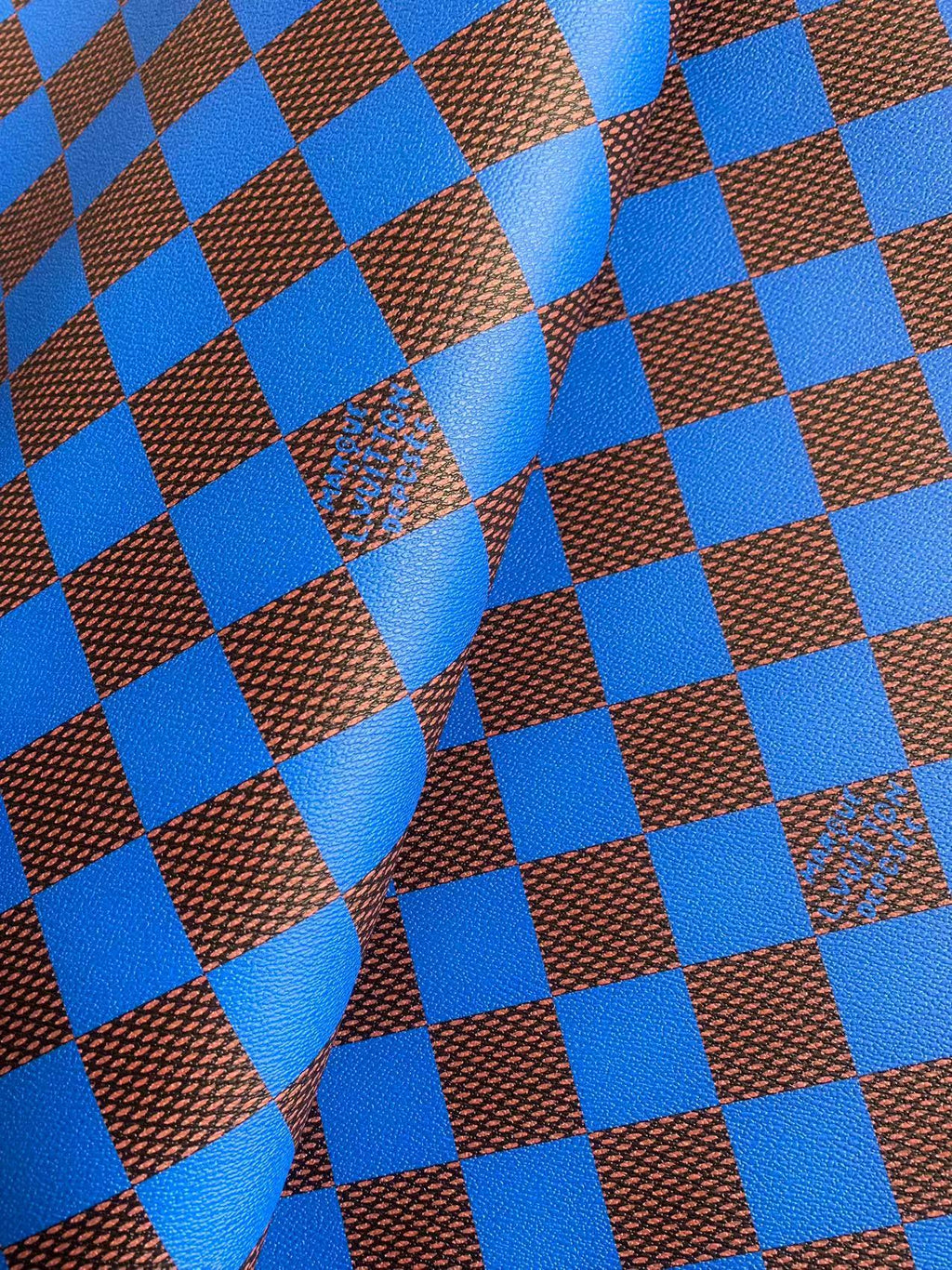 Craft 3.5 CM Blue Plaid LV Vinyl Leather Fabric For Handmade Bag ,Sneaker,Upholstery Handicraft
