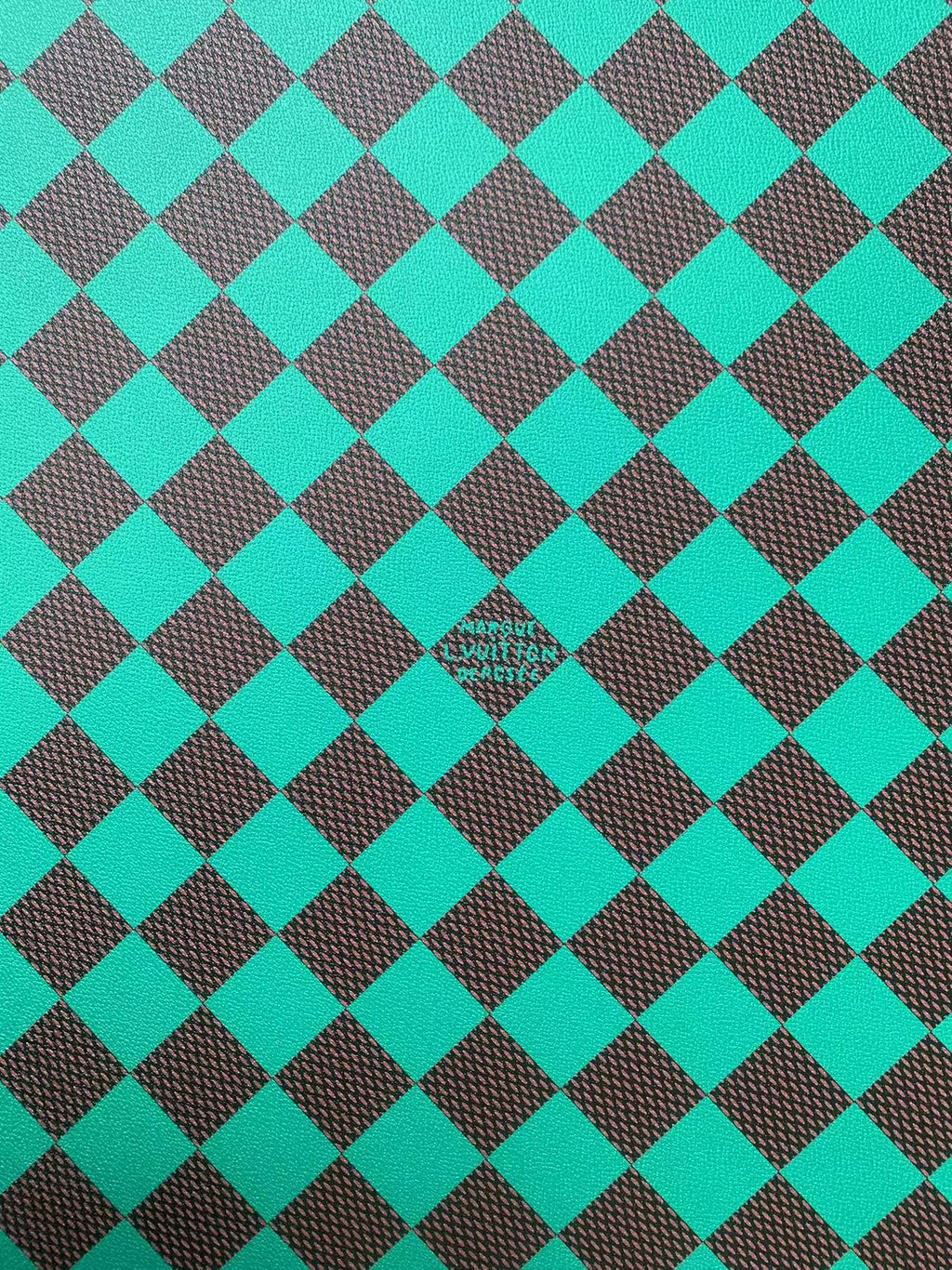 Craft 3.5 CM Green Plaid LV Vinyl Leather Fabric For Handmade Bag ,Sneaker,Upholstery Handicraft