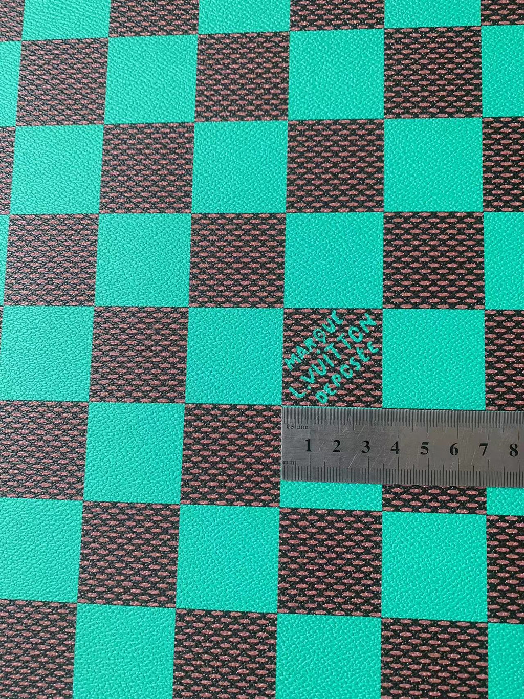 Craft 3.5 CM Green Plaid LV Vinyl Leather Fabric For Handmade Bag ,Sneaker,Upholstery Handicraft
