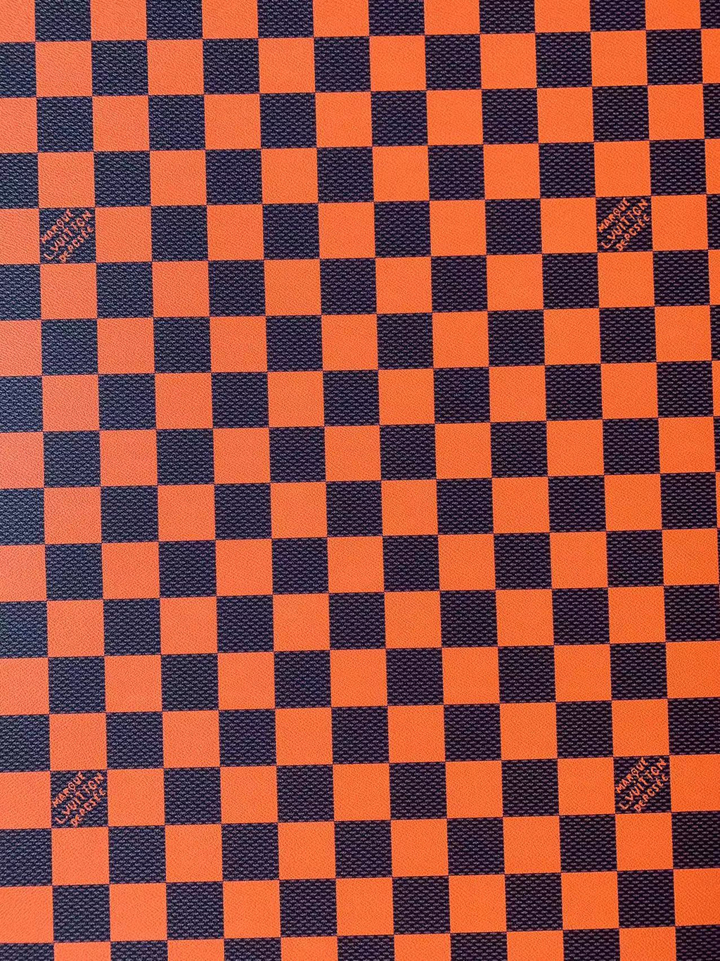 Craft 3.5 CM Orange Plaid LV Vinyl Leather Fabric For Handmade Bag ,Sneaker,Upholstery Handicraft