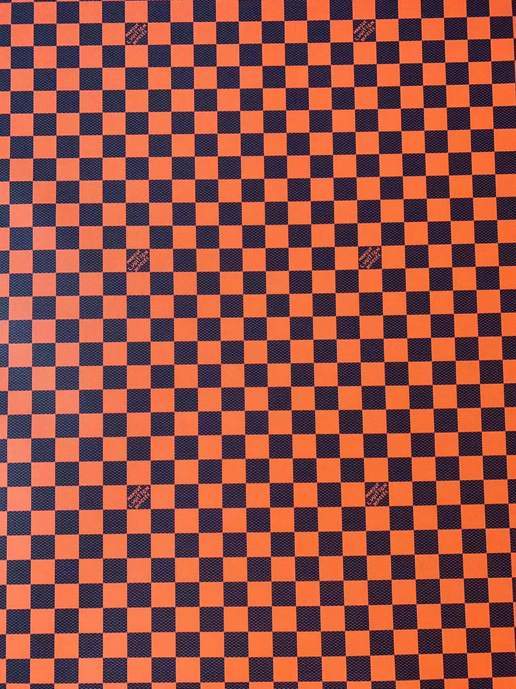 Craft 3.5 CM Orange Plaid LV Vinyl Leather Fabric For Handmade Bag ,Sneaker,Upholstery Handicraft