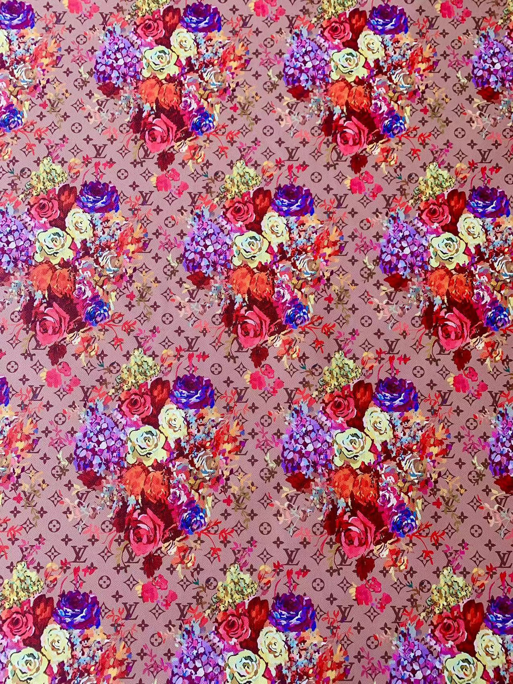 Fashion LV With Big Flower Craft Leather Fabric For Handmade Bag ,Sneaker,Upholstery Goods By Yard