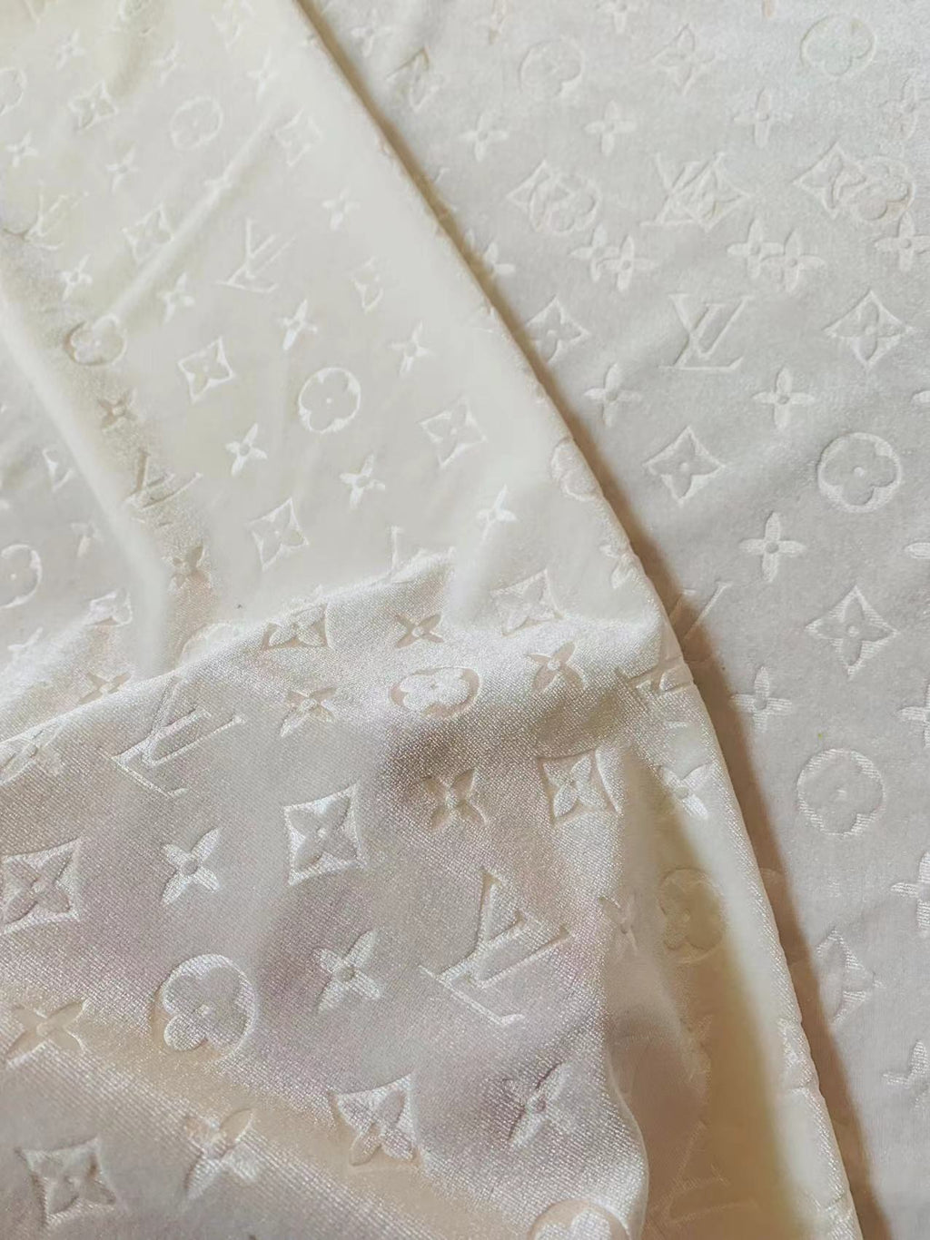 Popular Luxury LV Knitting Velvet Fabric For Handmade Sneaker,Car Upholstery and Apparel By Yard(White)