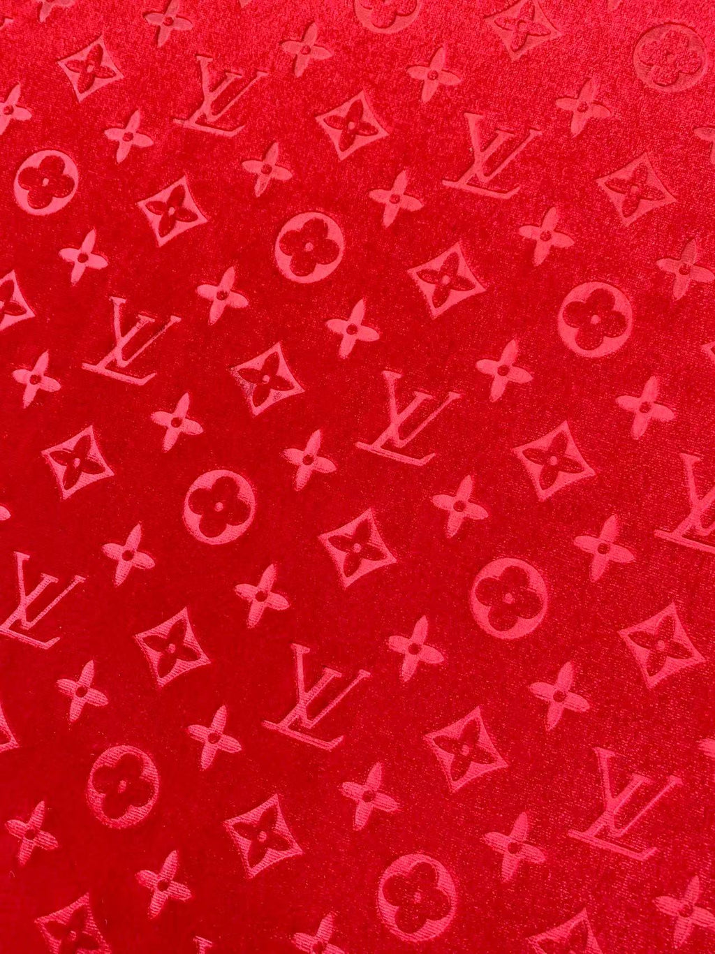 Popular Luxury LV Knitting Velvet Fabric For Handmade Sneaker,Car Upholstery and Apparel By Yard (Red)