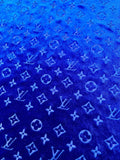 Popular Luxury LV Knitting Velvet Fabric For Handmade Sneaker,Car Upholstery and Apparel By Yard(Navy Blue)