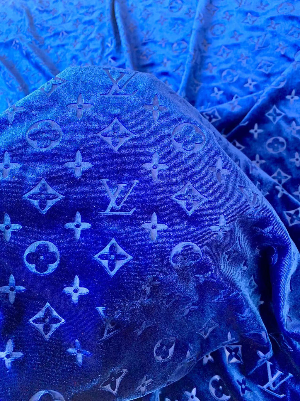 Popular Luxury LV Knitting Velvet Fabric For Handmade Sneaker,Car Upholstery and Apparel By Yard(Navy Blue)