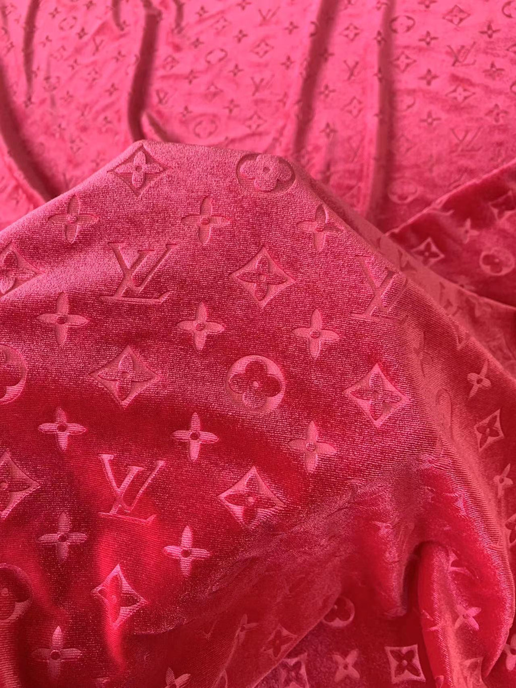Popular Luxury LV Knitting Velvet Fabric For Handmade Sneaker,Car Upholstery and Apparel By Yard (Fuchsia)
