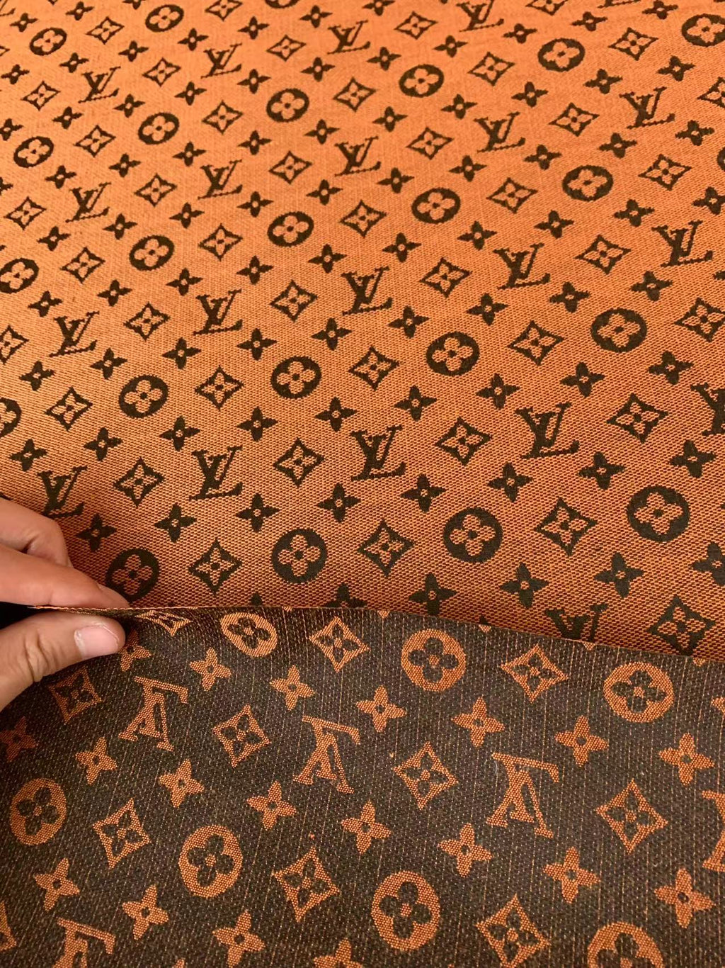 Fashion Orange LV Jacquard Cloth Fabric For Handmade Sneaker,Upholstery And Apparel