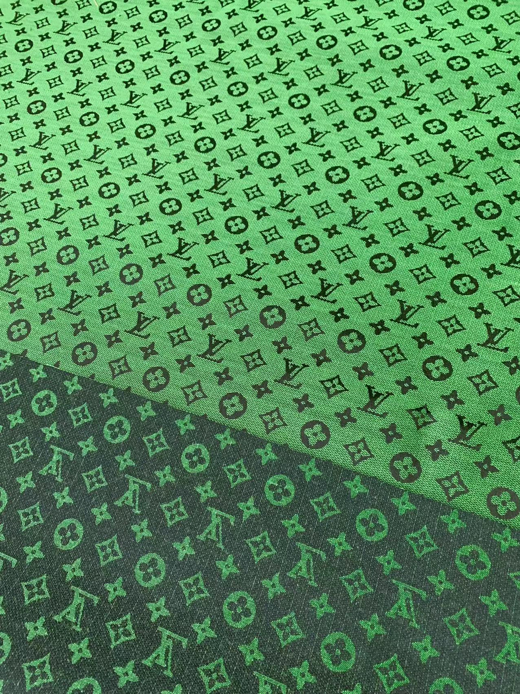 Fashion Green LV Jacquard Cloth Fabric For Handmade Sneaker,Upholstery And Apparel
