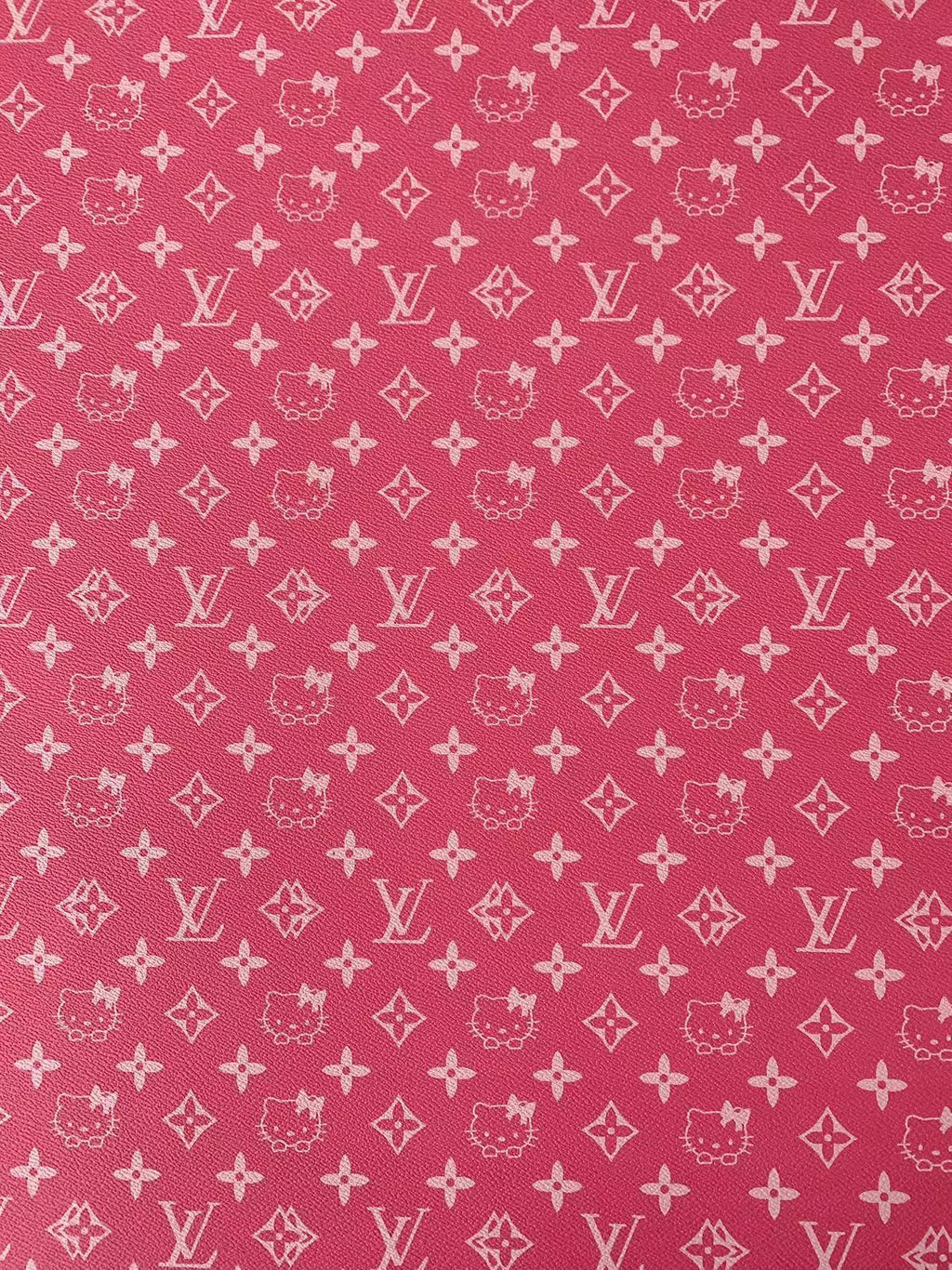 Fashion White With Pink LV Hello Kitty Vinyl Leather For Bag ,Shoes ,Handicraft Upholstery By Yards