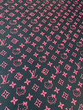 Fashion Black With Pink LV Hello Kitty Vinyl Leather For Bag ,Shoes ,Handicraft Upholstery By Yards