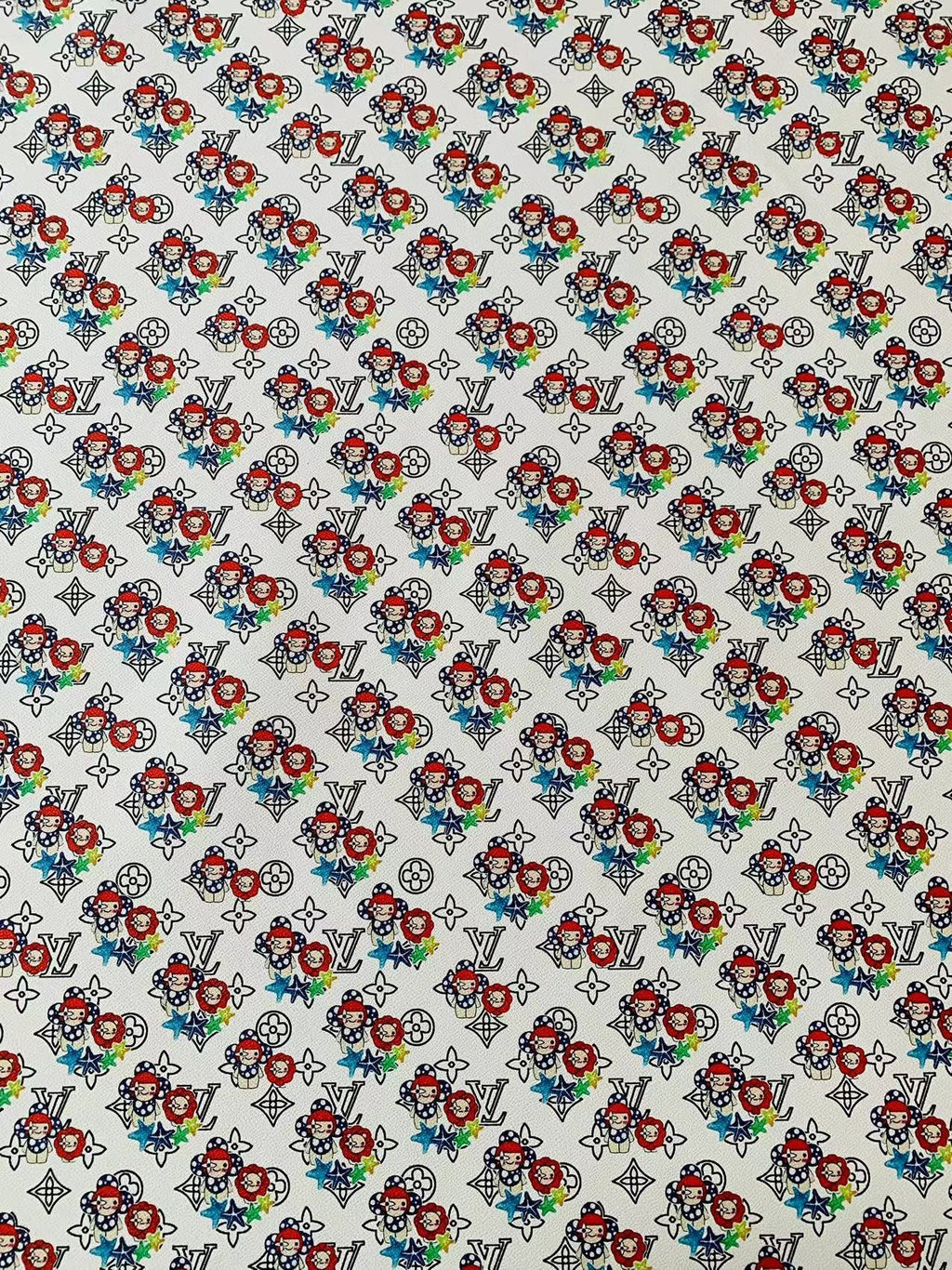 Fashion LV with Cute Flower Design Lether Fabric For Handmade Sneaker, Upholstery Handicraft Goods By Yard