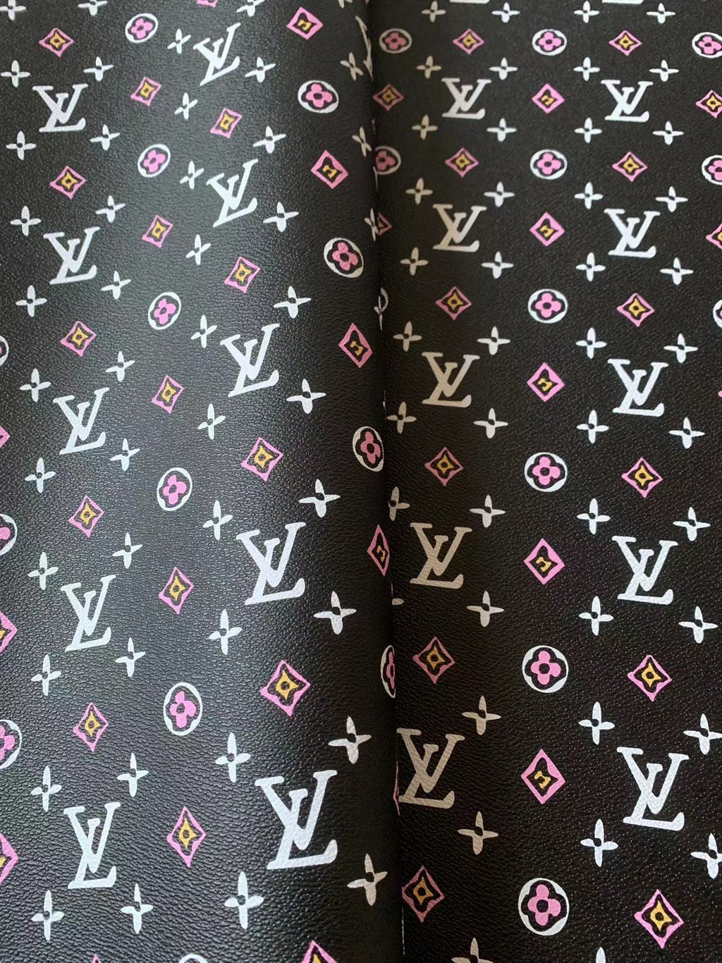 Craft LV Pink With White Graffiti Design Vinyl Leather For Handmade Handicraft Goods By Yard