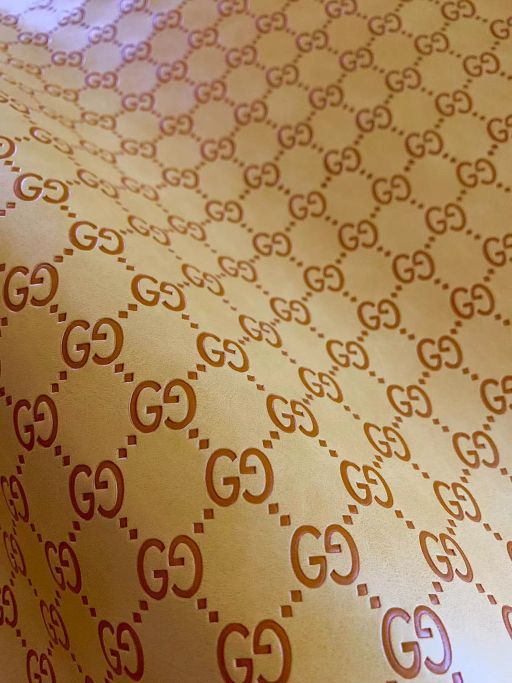 Classic Khaki Gucci Embossed Leather Fabric For Handmade Sneaker,Bags,Upholstery Goods By Yard