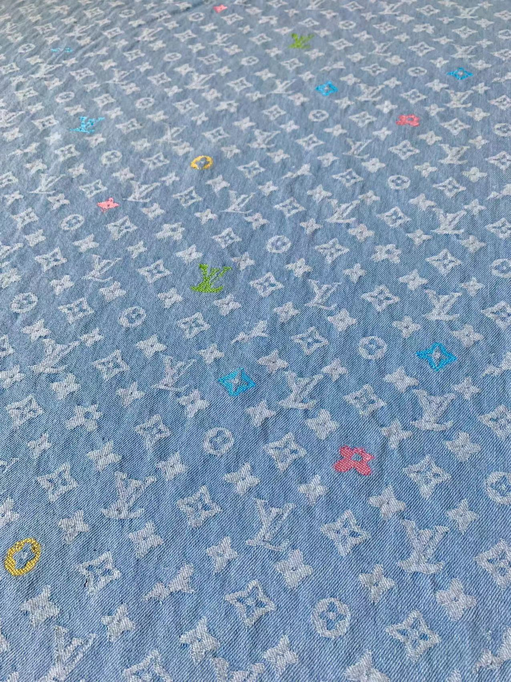 Fashion Colorful LV EmBroider Wash Denim Woven Jacquard fabric ,Jean Fabric For Handmade Goods