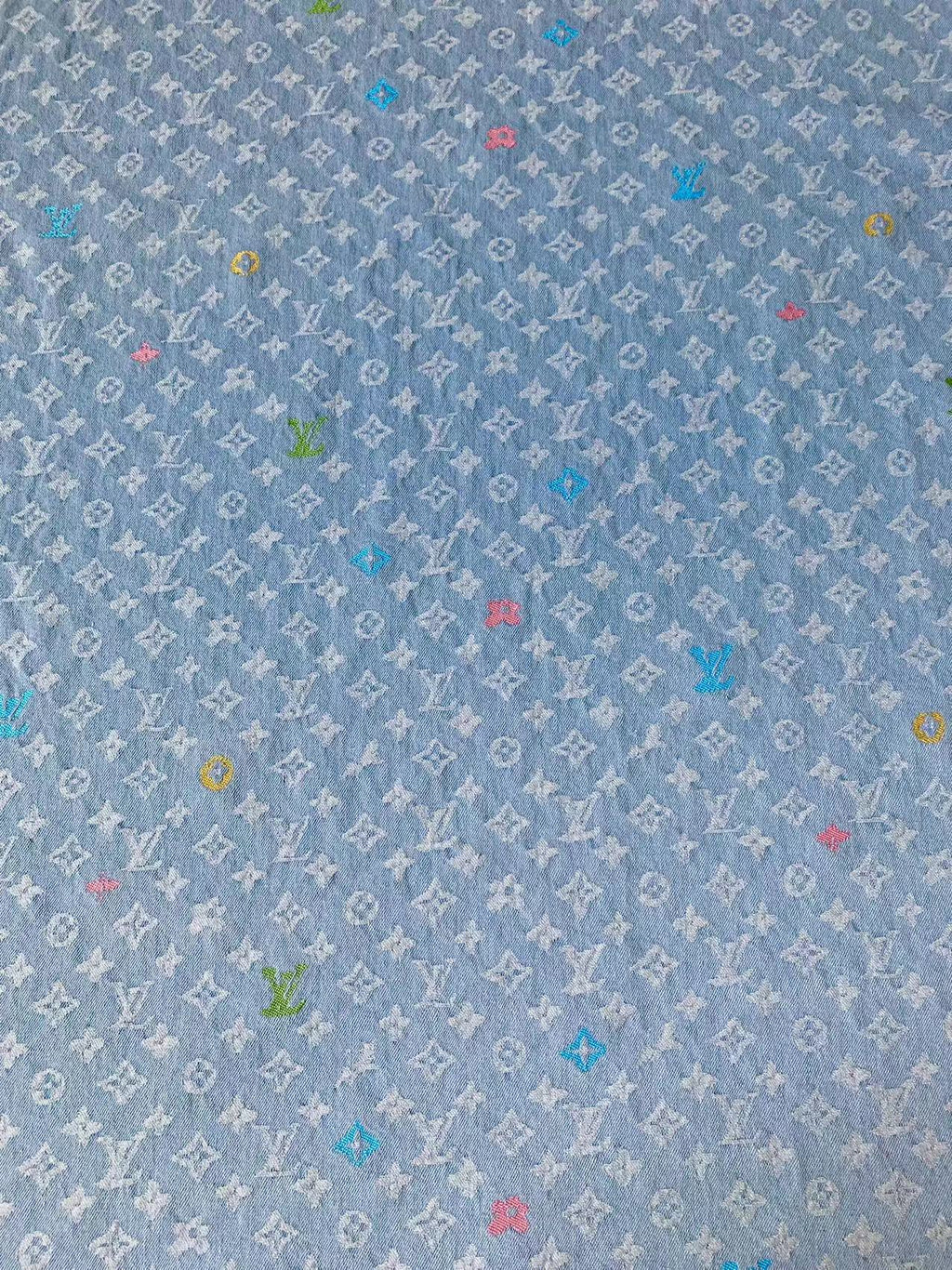 Fashion Colorful LV EmBroider Wash Denim Woven Jacquard fabric ,Jean Fabric For Handmade Goods