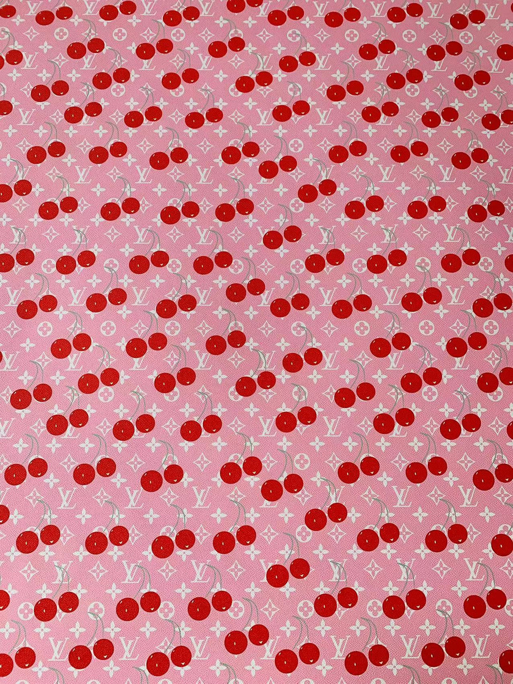 Craft Cherry With LV Design Leather For Handmade Shoes,Handicraft ,Upholstery Goods By Yard (Pink)