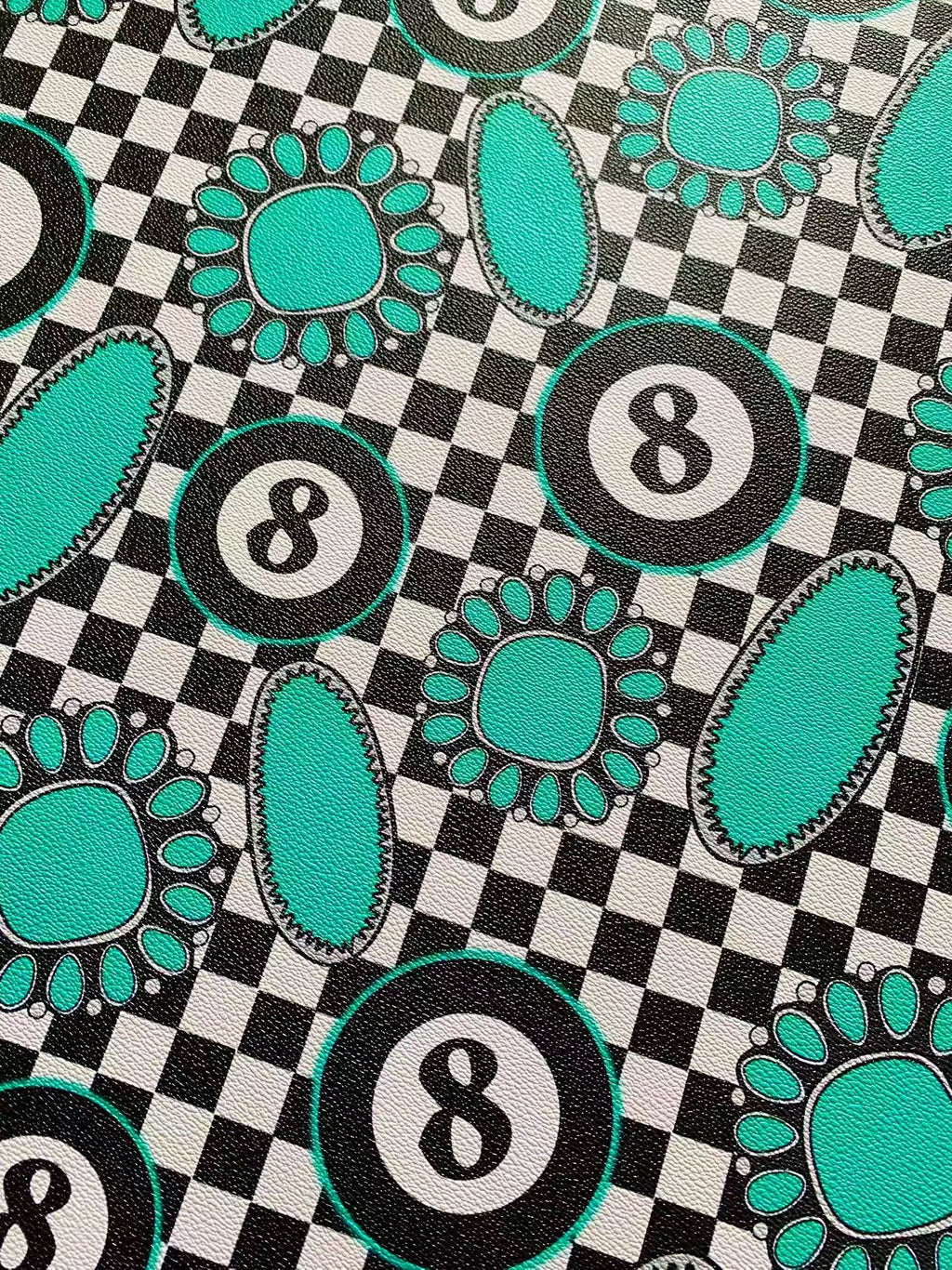 Fashion Snooker Black Eight Design Leather Fabric For Custom Shoes ,Sneaker, Furniture Goods By Yard