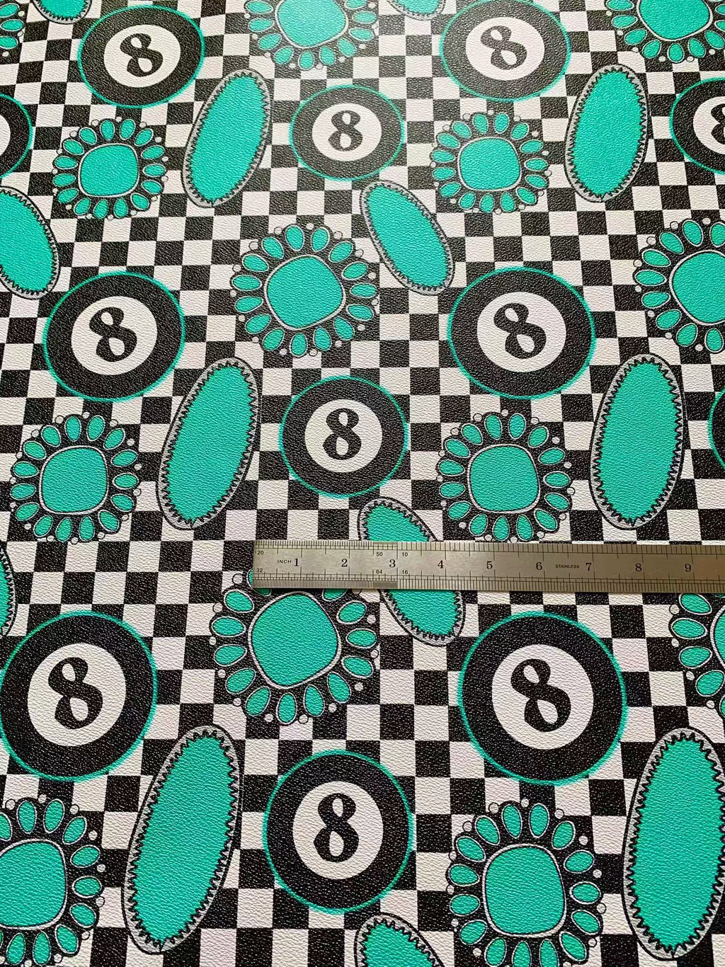 Fashion Snooker Black Eight Design Leather Fabric For Custom Shoes ,Sneaker, Furniture Goods By Yard