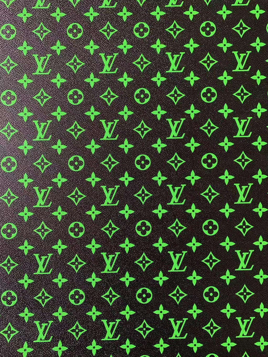 Fashion Black With Green LV Vinyl Leather Fabric For Handmade Sneaker,Furniture ,Upholstery Goods By Yard