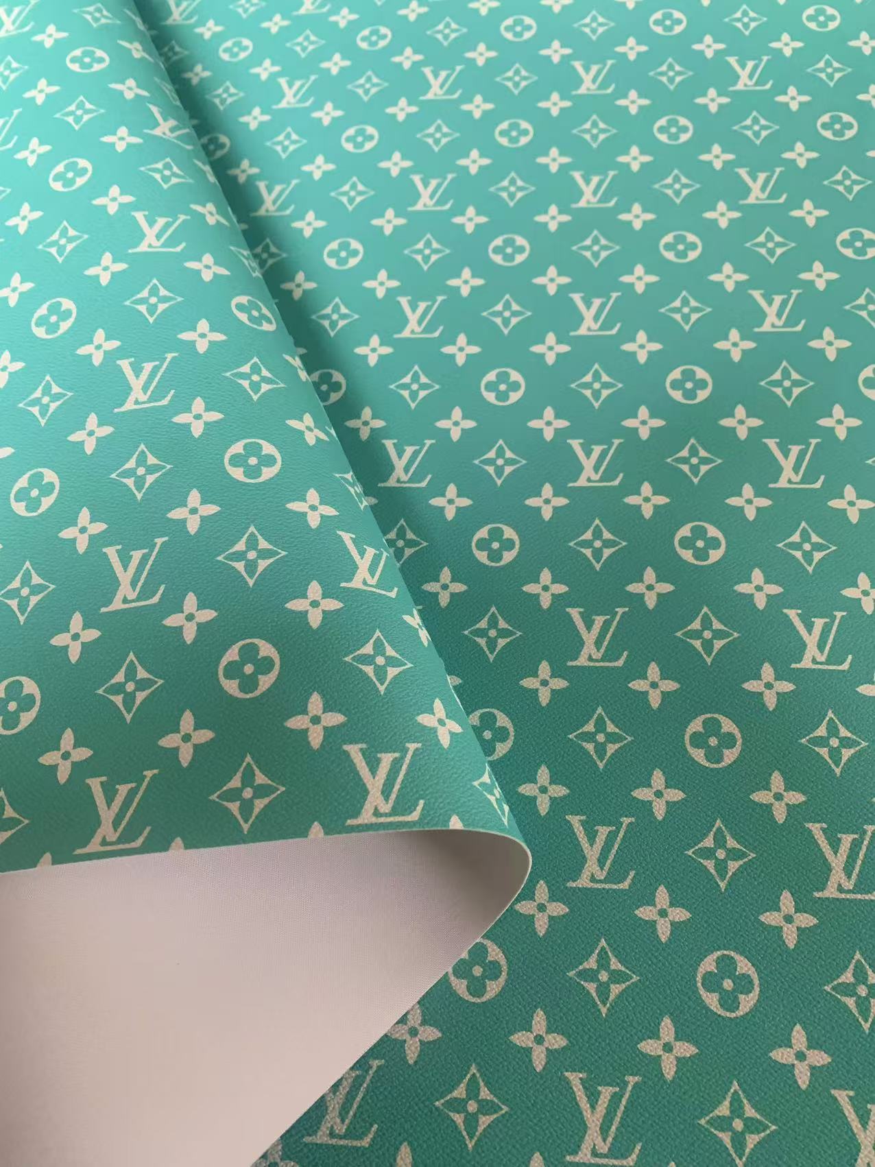Classic Bright Blue LV Vinyl leather fabric&nbsp; For Handmade Handicraft Goods