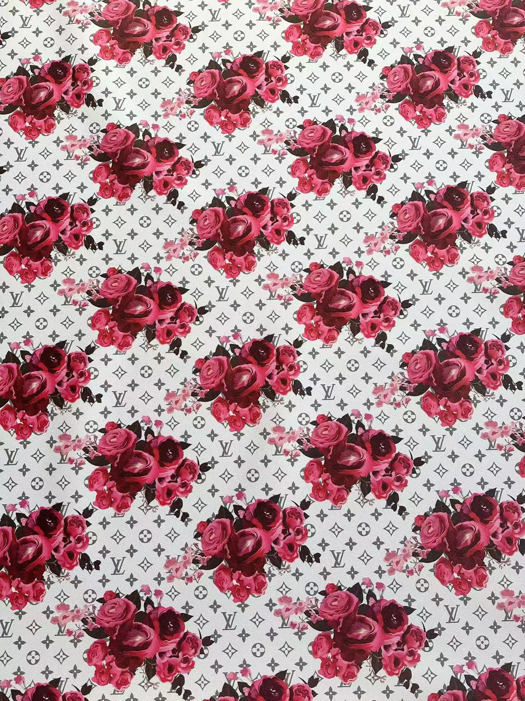Fashion LV With Red Rose Design Leather Fabric For Handmade Bags , Handmade Shoes By Yards
