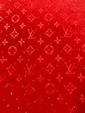 Fashion Luxury LV With Diamond Knitting Velvet Fabric For Handmade Sneaker, Upholstery ,Apparel By Yard(Red)