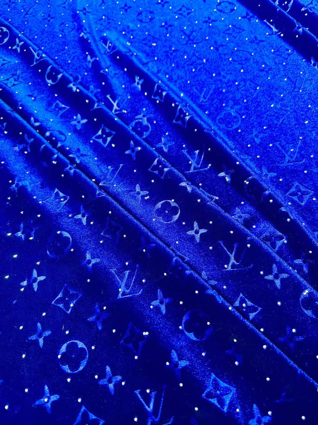 Fashion Luxury LV With Diamond Knitting Velvet Fabric For Handmade Sneaker, Upholstery ,Apparel By Yard(Blue)