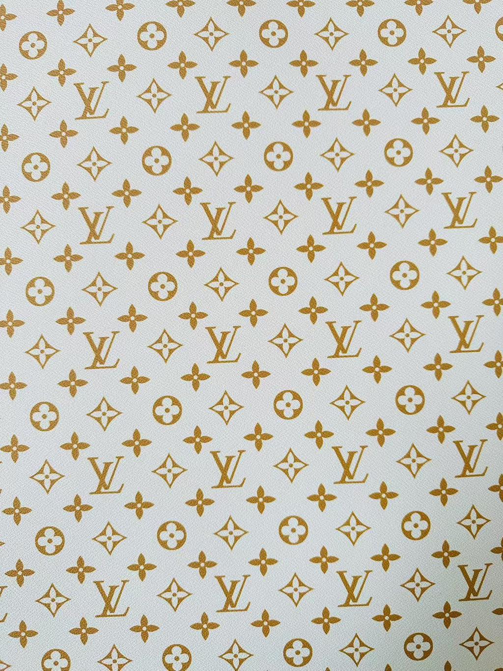Fashion White With Gold LV Vinyl Leather For Handmade Sneaker, Upholstery Handicraft By Yard