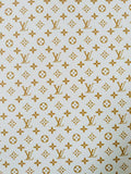 Fashion White With Gold LV Vinyl Leather For Handmade Sneaker, Upholstery Handicraft By Yard
