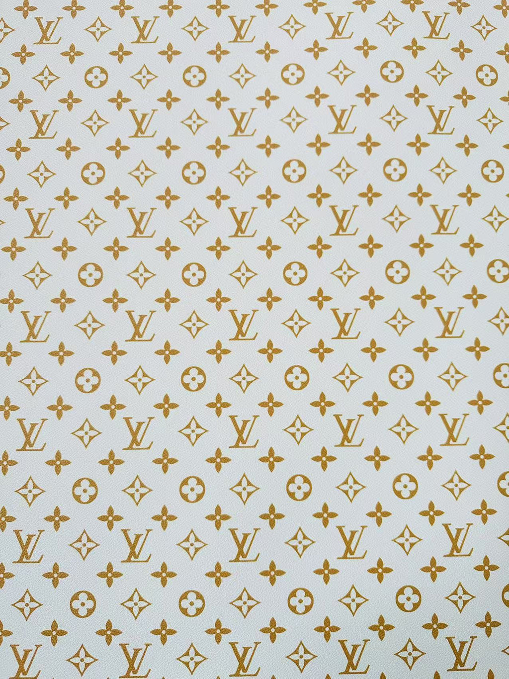 Fashion White With Gold LV Vinyl Leather For Handmade Sneaker, Upholstery Handicraft By Yard
