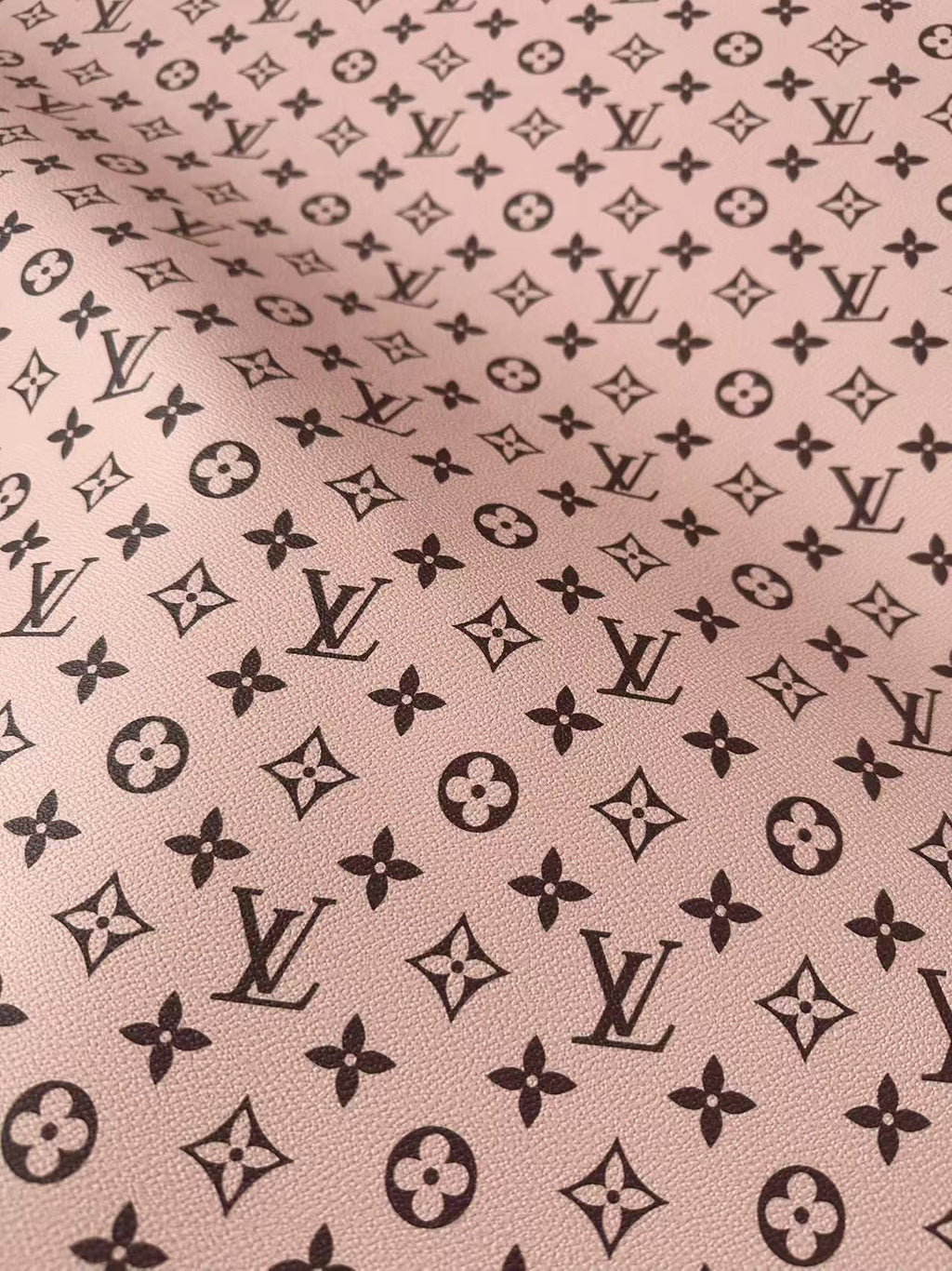 Fashion Baby Pink With Black LV Vinyl Leather For Handmade Sneaker, Upholstery Handicraft By Yard