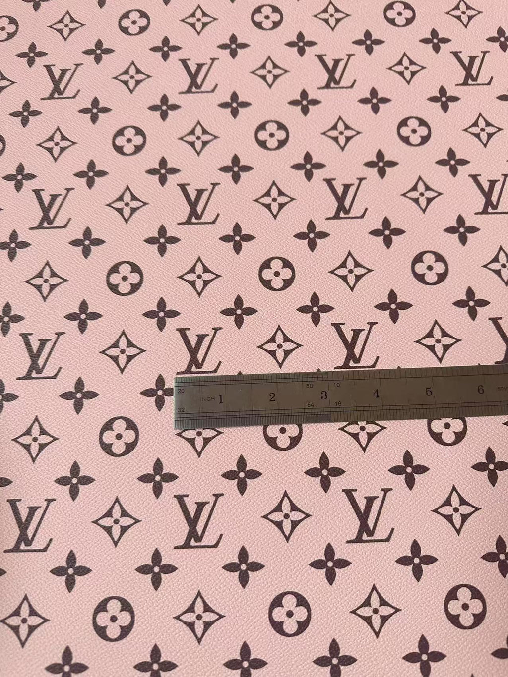 Fashion Baby Pink With Black LV Vinyl Leather For Handmade Sneaker, Upholstery Handicraft By Yard